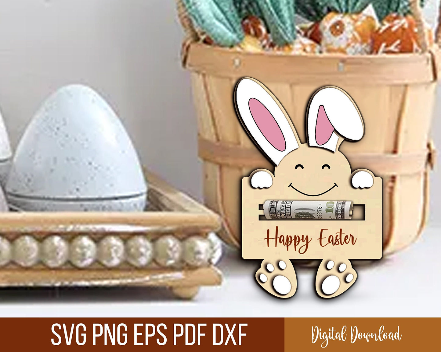 Easter Bunny Money Holder Svg, Easter Bunny Money Holder Laser Cut File, Laser Cut Digital File, Easter Basket Money Holder,  Easter Gift