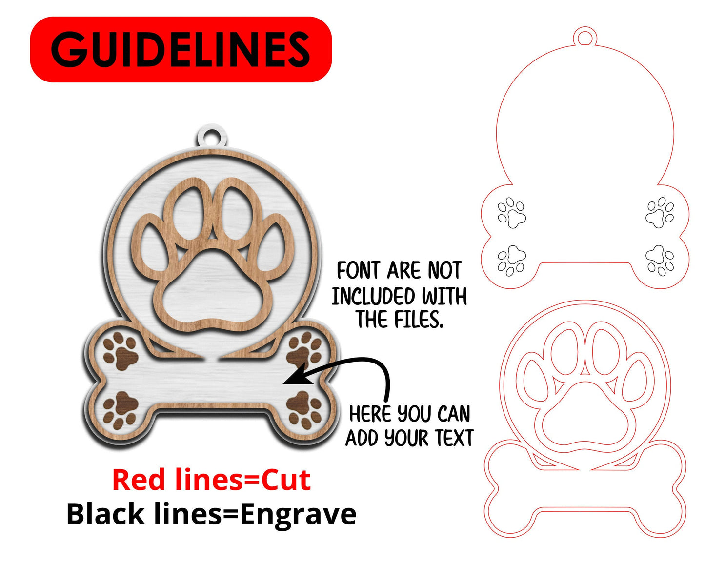 Bow Paw Ornaments Svg, Pet Paw ornament Svg, Ornament Cut File, Glowforge files