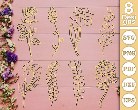 Wildflowers SVG Bundle, Vector Wild Flowers Bouquet For Mom And Dad, Laser Cut Wooden Flowers Bouquet Svg, Laser Cut Glowforge Cricut Files.