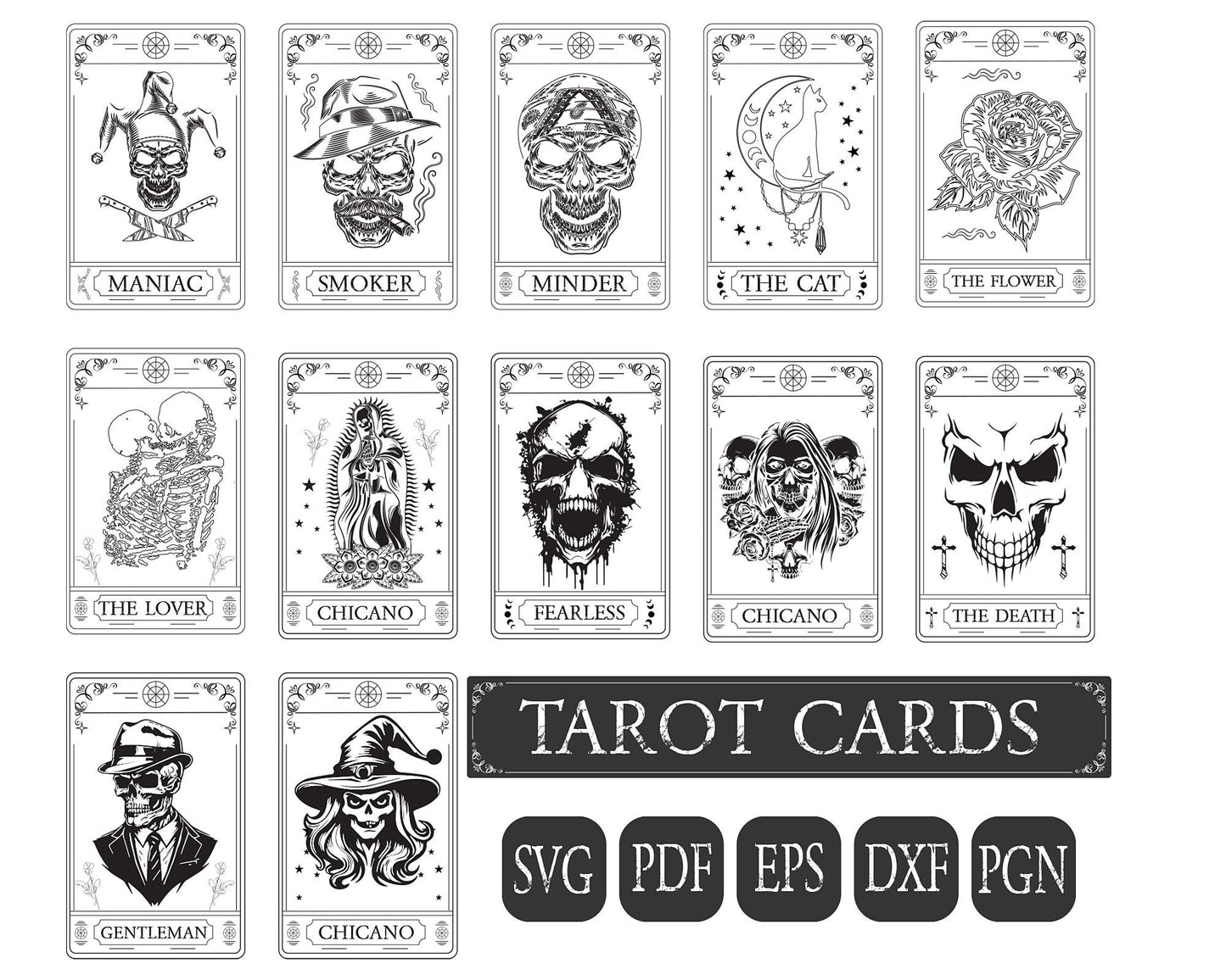 Tarot Cards Bundle SVG, Sarcastic SvgDdesigns, Funny Tarot Cards Svg, Skeleton SVG, Witch SVG, Unique Tarot Deck, Tarot Card Deck Bundle.