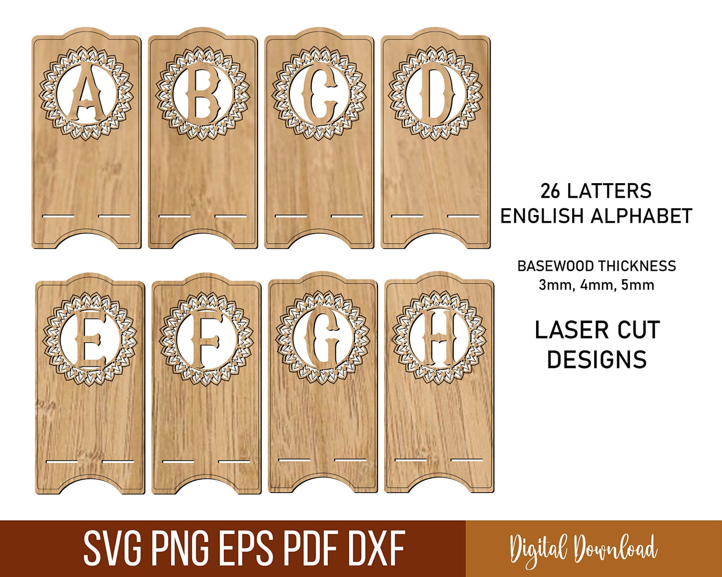 26 Letters Phone Stand Laser Cut Svg Files, Desk Organiser Laser Cut File, Adjustable Angle, Easy Assembly Display, Instant Glowforge Files.