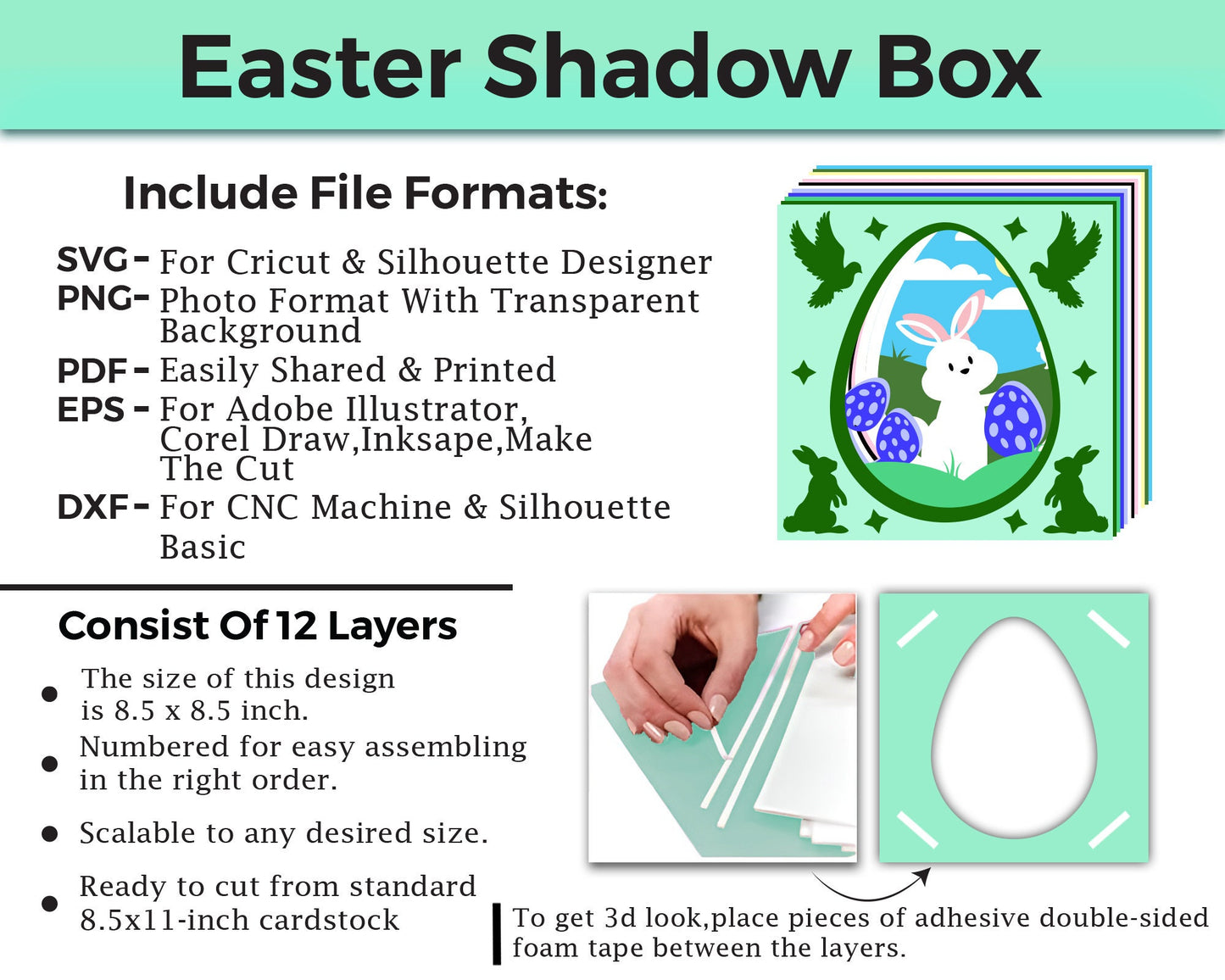 Bunny Easter Shadow Box  Svg, Easter egg svg, shadow box