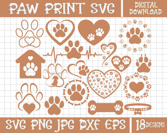 Paw Print SVG, Paw Print Svg Bundle, Paw Heart Svg, Dog paw svg