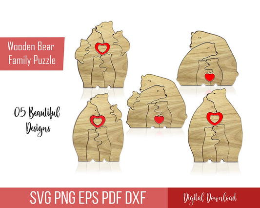 Wooden Bear Family Puzzle SVG Laser Cut File, Family Gift Puzzle Laser Cut Files, Love SVG Design