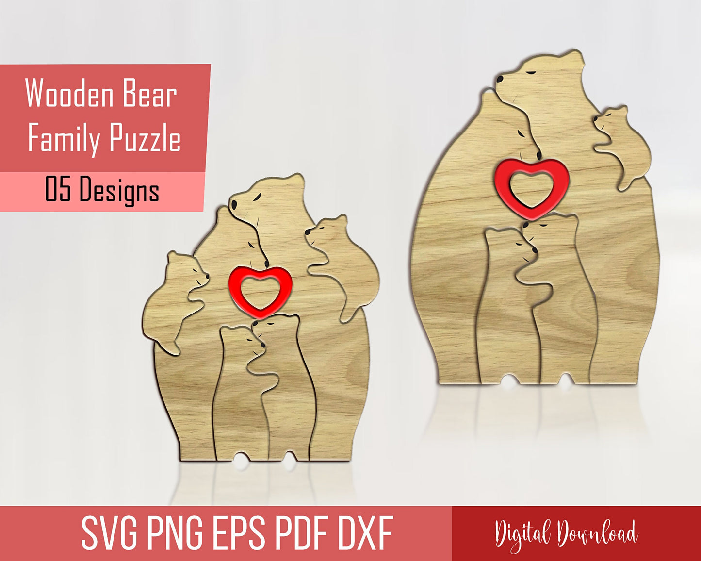 Wooden Bear Family Puzzle SVG Laser Cut File, Family Gift Puzzle Laser Cut Files, Love SVG Design