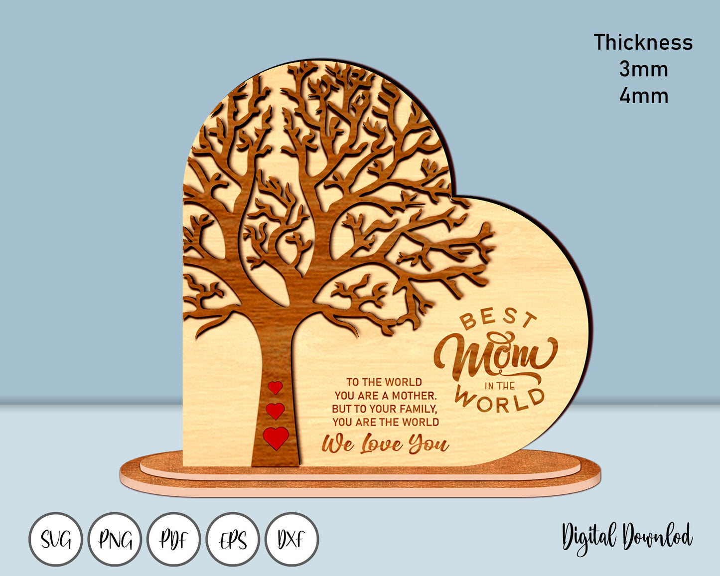 Personalized Family Tree Heart Stand Decor SVG, Tree Of Life Svg, Mothers Day Svg, Wooden Decorative Stand 3D, Glowforge Svg Laser Cut Files