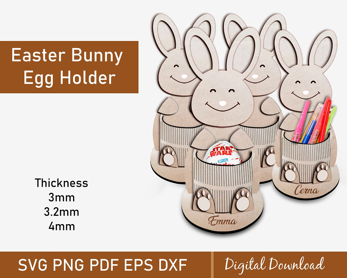 Easter Egg Holder Svg Template, Laser Cut Bunny Egg Holder Svg, Easter Glowforge Organizer Svg, Cute Kngraved kinder Egg Stand Svg, Dxf Eps.