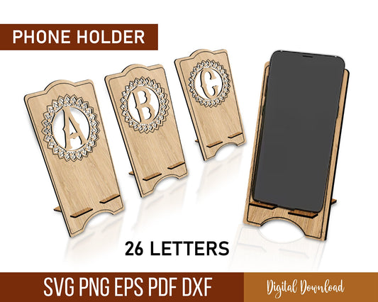 26 Letters Phone Stand Laser Cut Svg Files, Desk Organiser Laser Cut File, Adjustable Angle, Easy Assembly Display, Instant Glowforge Files.