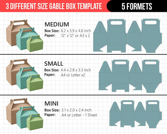 Gable Box Template Bundle, Party Favor Box, Gable Box Svg For cricut, Box template Svg, Silhouette Cut Files, Gift Box Svg, 3 Size Gable Box