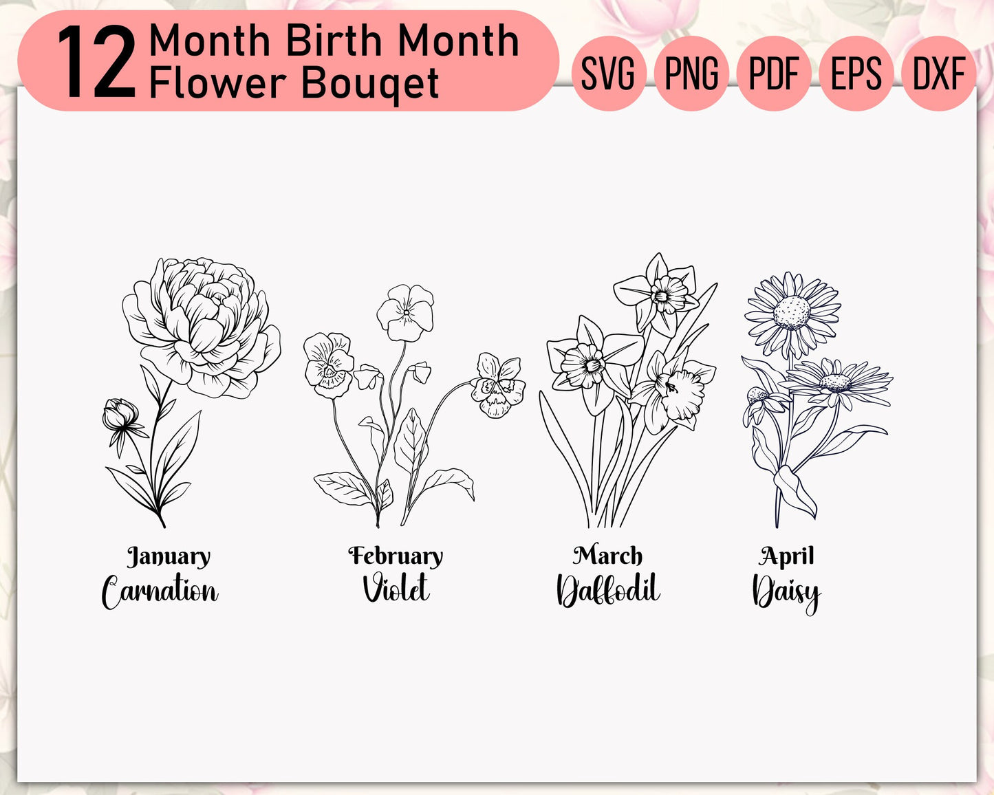 Birth Month Flowers Clipart, Birth Month Svg Bundle, Diy Gift, Wildflower Svg, Transparent Background, Birthday Flower, Botanical Poppy svg.