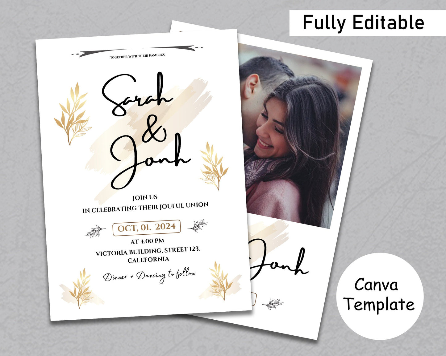 Boho Wedding Invitation Template, Minimal Wedding Invite Suite, Printable Wedding Invitation, Photo Wedding Invitation, Editable Template.