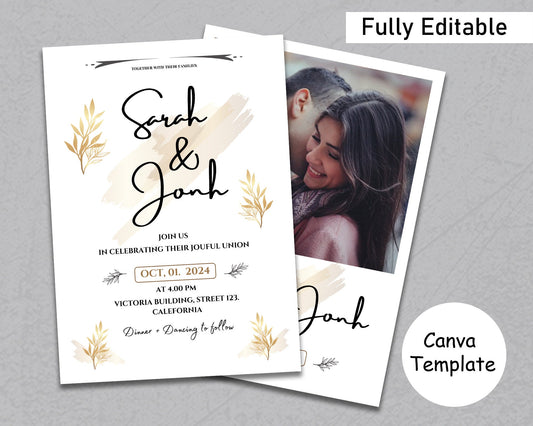 Boho Wedding Invitation Template, Minimal Wedding Invite Suite, Printable Wedding Invitation, Photo Wedding Invitation, Editable Template.