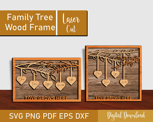 Family Tree SVG, Mothers Day Gift, Vector Files For Wood Laser Cutting, Split monogram svg, Family Tree Cricut, Heart Tree Fathers Day Svg.