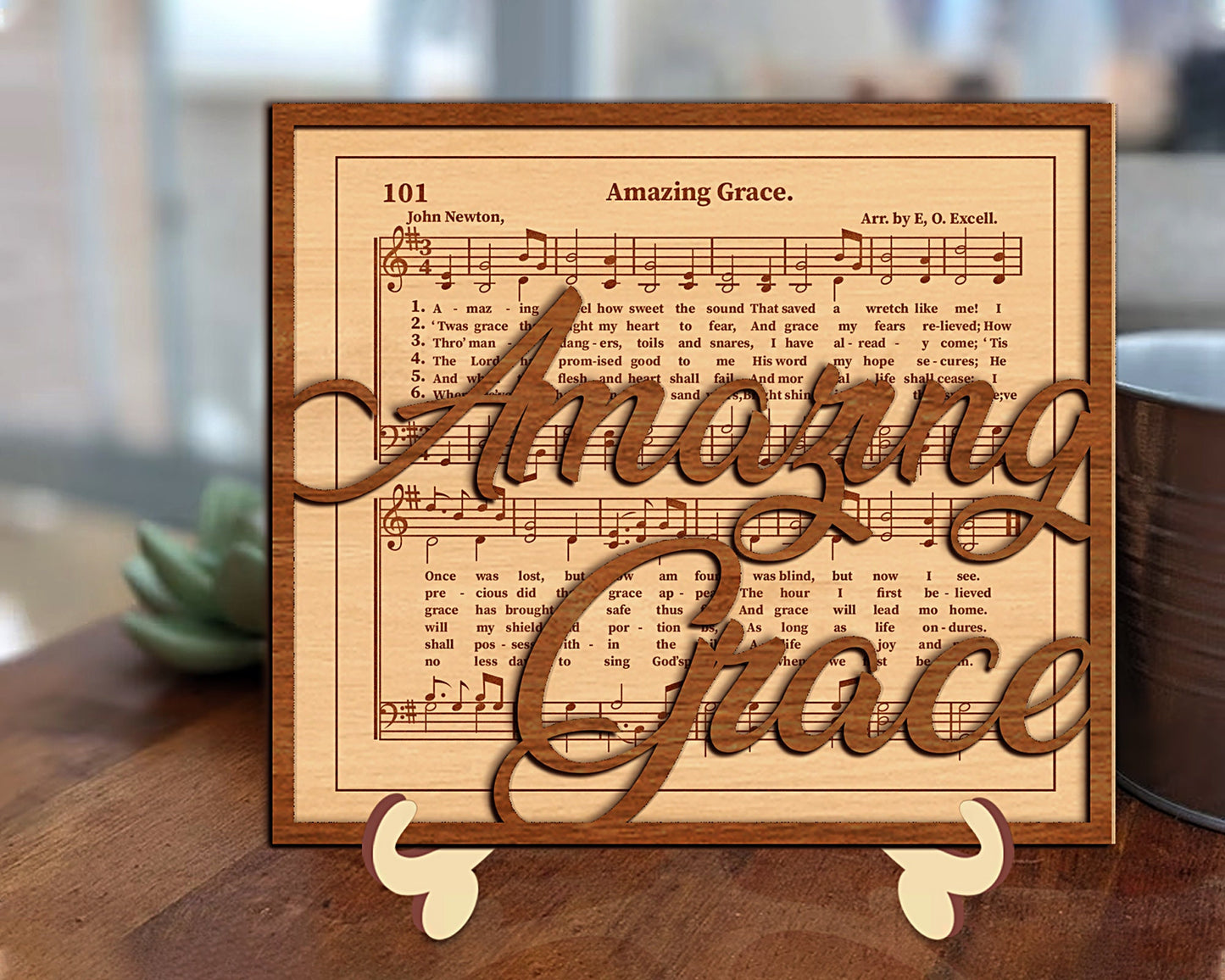 Amazing Grace Laser SVG .Pdf .Png, Cricut, Silhouette Laser Cut File SVG, Glowforge Ready Design, Music Faith, Religious Tiered Decor.