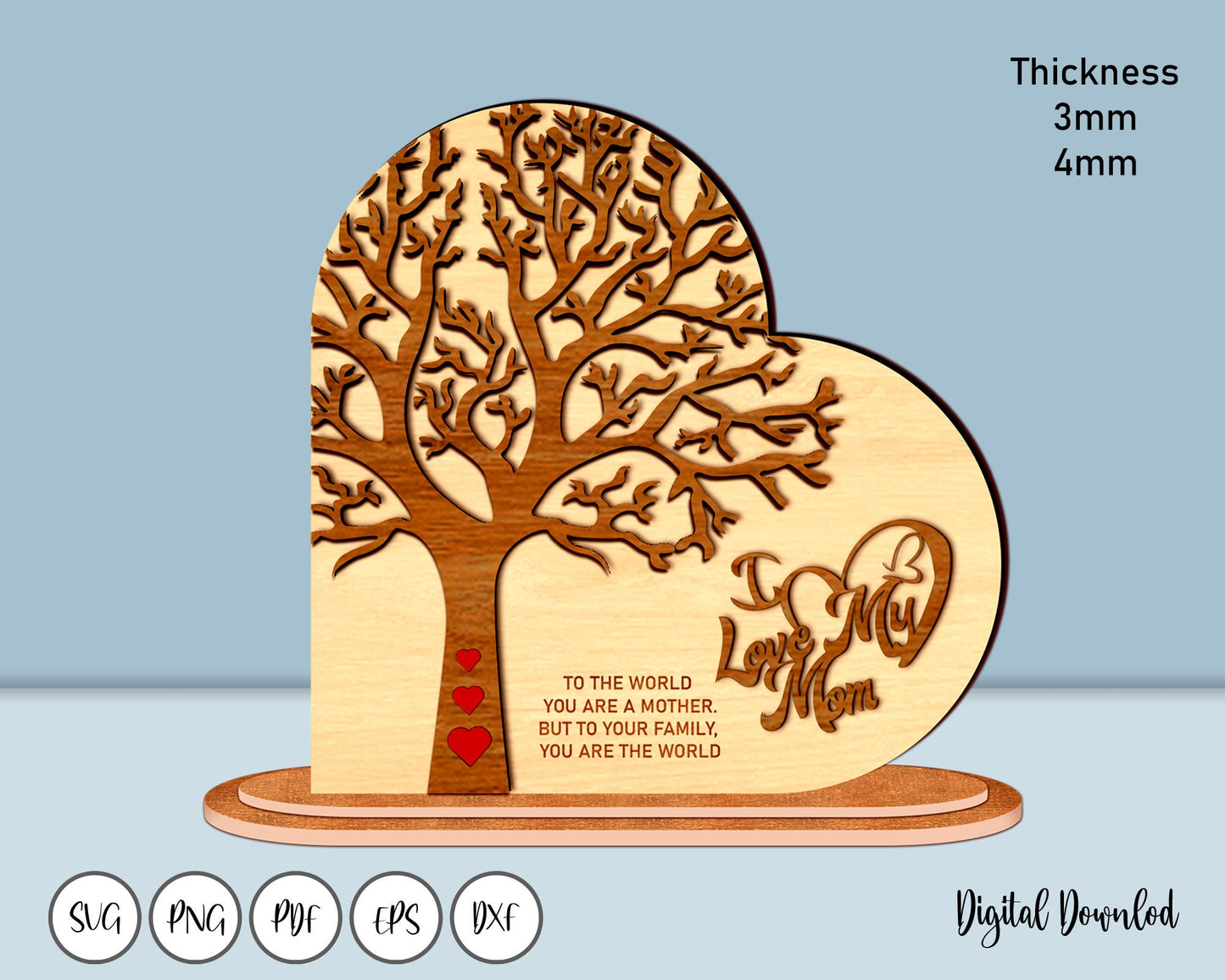 Personalized Family Tree Heart Stand Decor SVG, Tree Of Life Svg, Mothers Day Svg, Wooden Decorative Stand 3D, Glowforge Svg Laser Cut Files