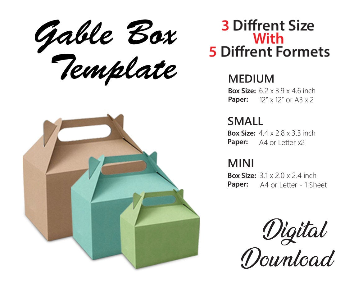 Gable Box Template Bundle, Party Favor Box, Gable Box Svg For cricut, Box template Svg, Silhouette Cut Files, Gift Box Svg, 3 Size Gable Box