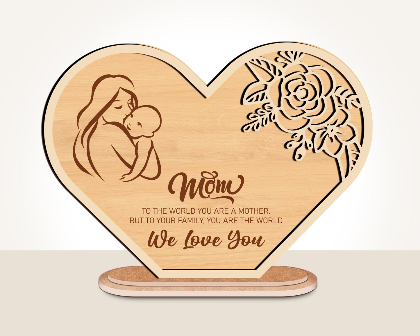 Mother’s Day Stand Gift Laser Cut SVG, Standing Heart Shape Mother’s Day Gift Ornament, Heart Shape Frame Decor, Diy Gift Digital Download.