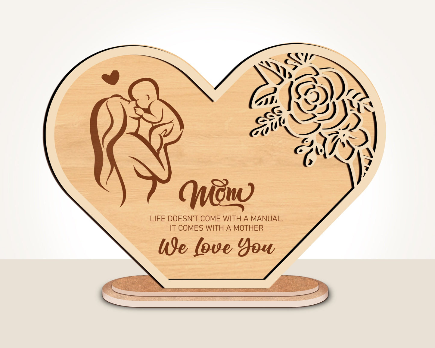 Mother’s Day Stand Gift Laser Cut SVG, Standing Heart Shape Mother’s Day Gift Ornament, Heart Shape Frame Decor, Diy Gift Digital Download.