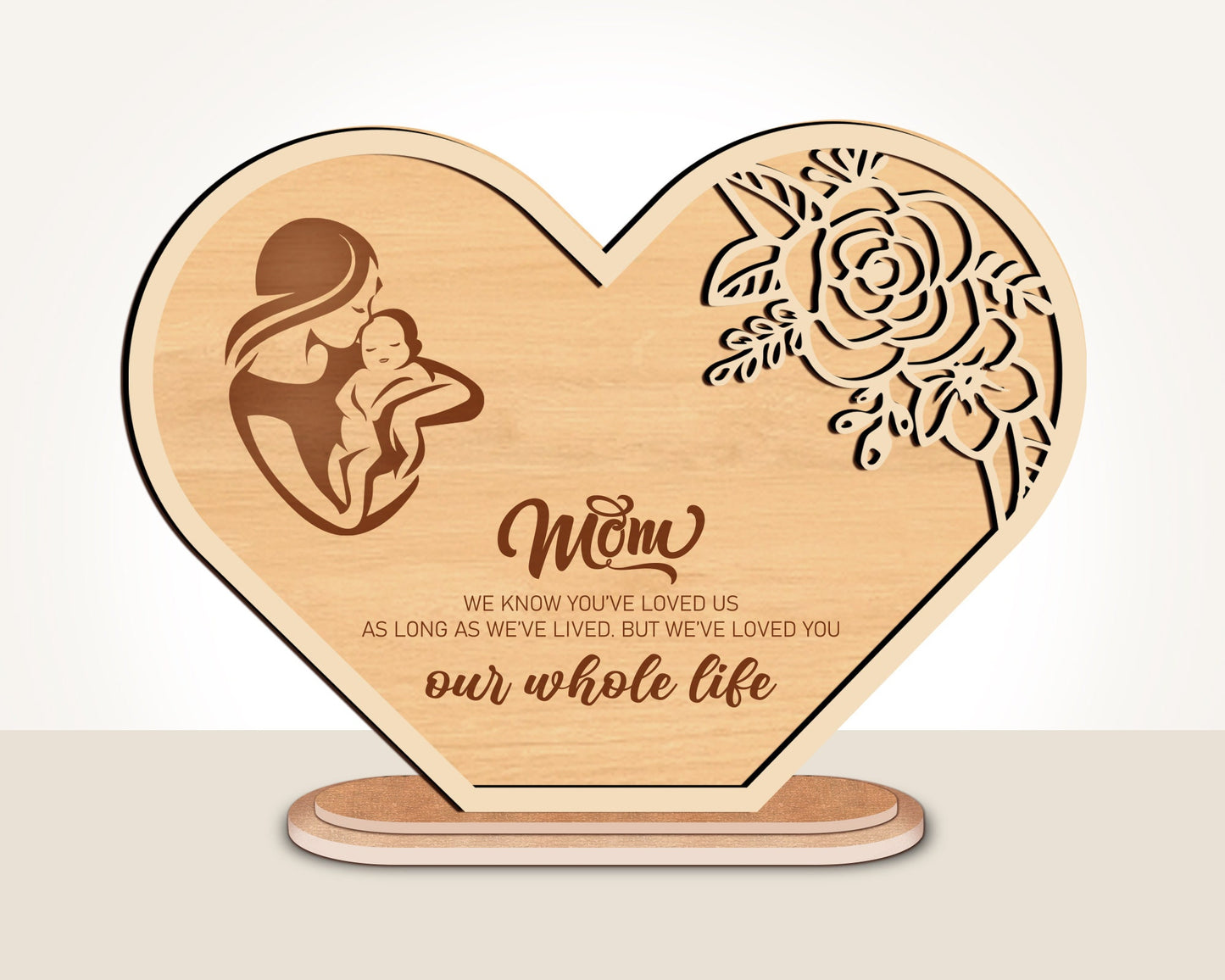 Mother’s Day Stand Gift Laser Cut SVG, Standing Heart Shape Mother’s Day Gift Ornament, Heart Shape Frame Decor, Diy Gift Digital Download.