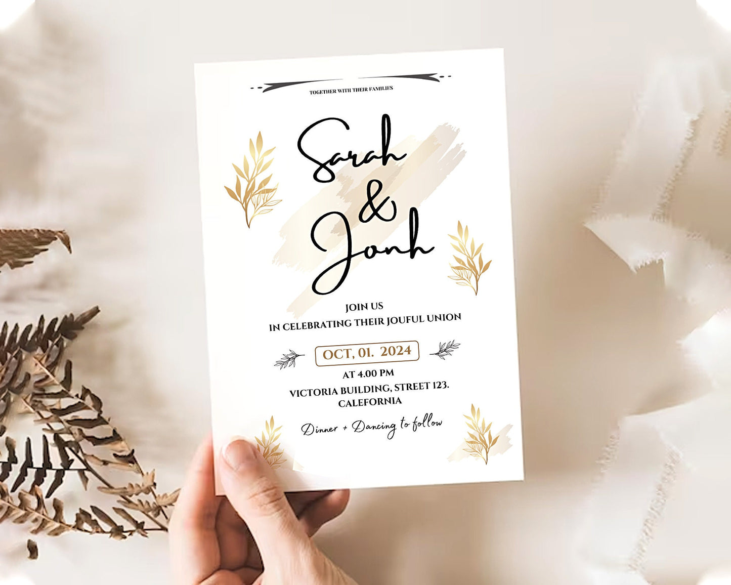 Boho Wedding Invitation Template, Minimal Wedding Invite Suite, Printable Wedding Invitation, Photo Wedding Invitation, Editable Template.