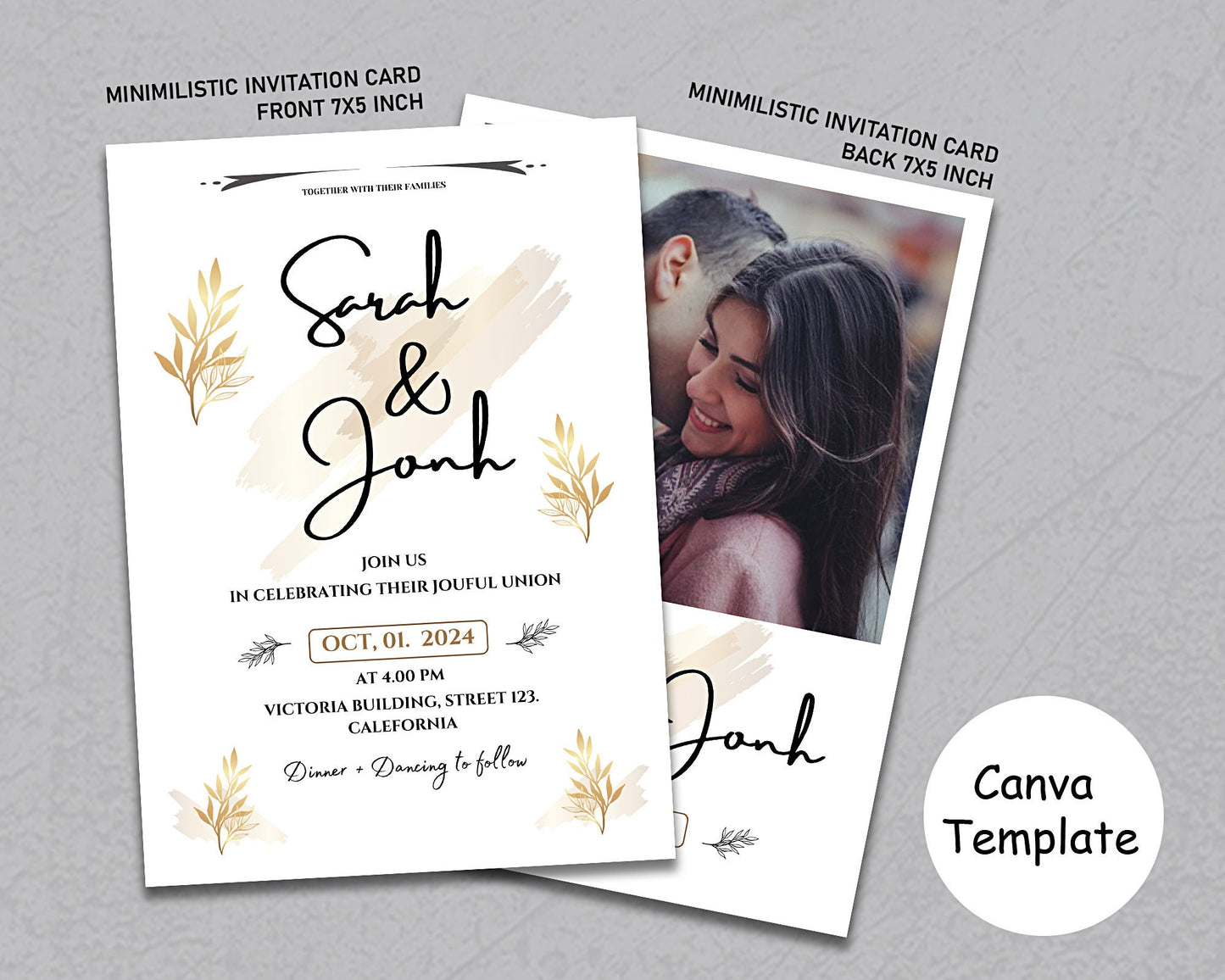 Boho Wedding Invitation Template, Minimal Wedding Invite Suite, Printable Wedding Invitation, Photo Wedding Invitation, Editable Template.