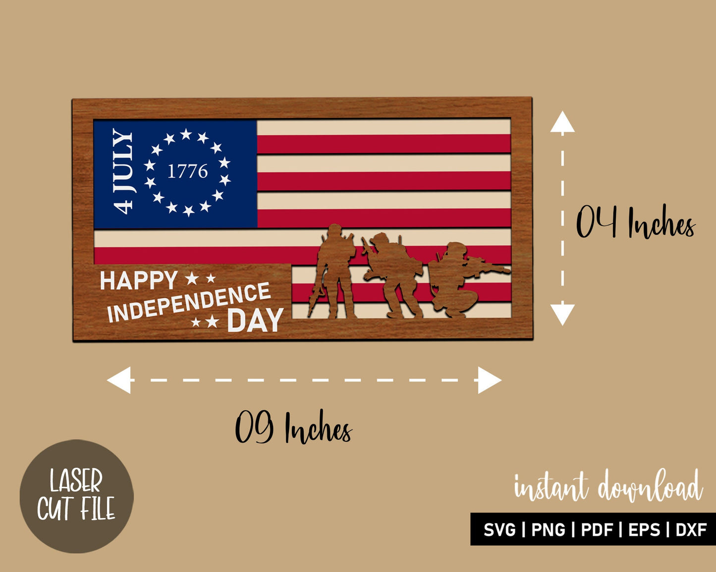 4 july 1776 happy independence day SVG, 3 Layers laser Cut File, American Flag SVG,  Patriotic Svg, Memorial Day Svg, Digital Downloads.