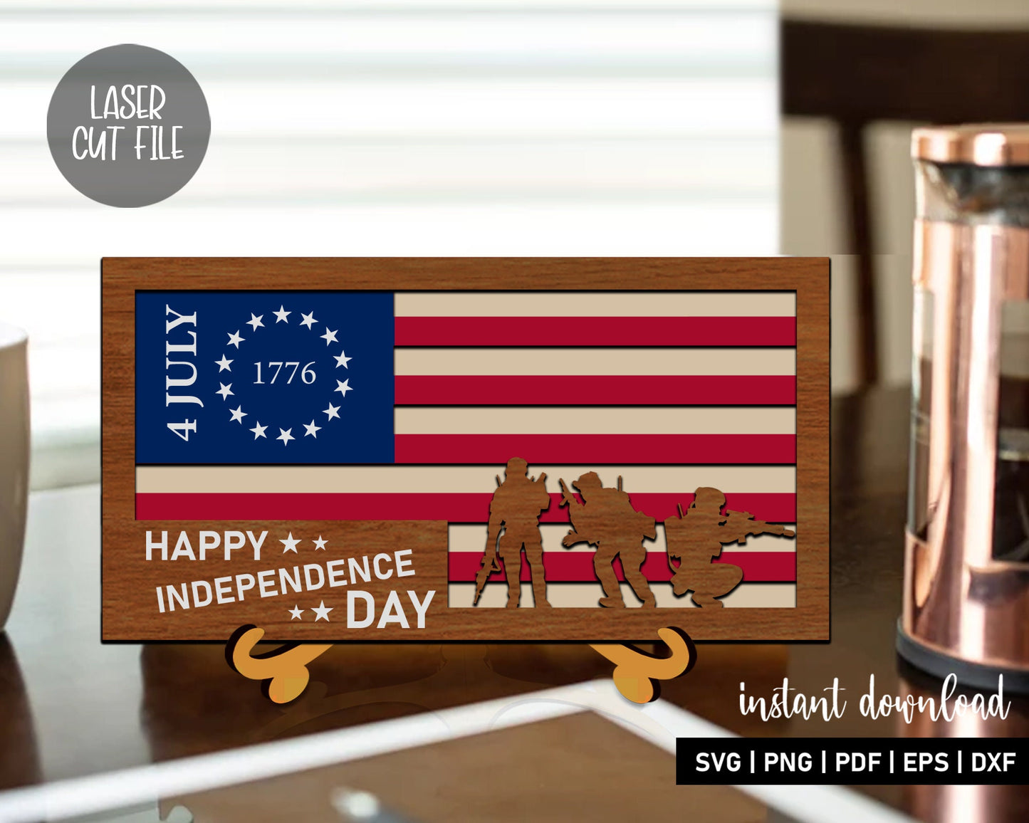 4 july 1776 happy independence day SVG, 3 Layers laser Cut File, American Flag SVG,  Patriotic Svg, Memorial Day Svg, Digital Downloads.