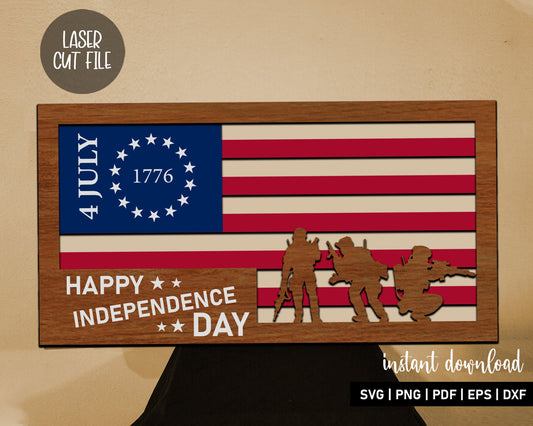 4 july 1776 happy independence day SVG, 3 Layers laser Cut File, American Flag SVG,  Patriotic Svg, Memorial Day Svg, Digital Downloads.