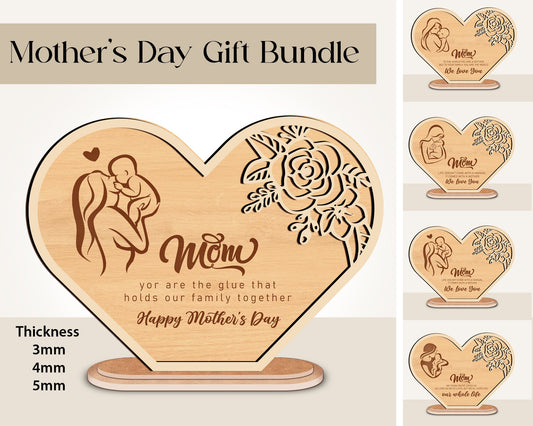 Mother’s Day Stand Gift Laser Cut SVG, Standing Heart Shape Mother’s Day Gift Ornament, Heart Shape Frame Decor, Diy Gift Digital Download.