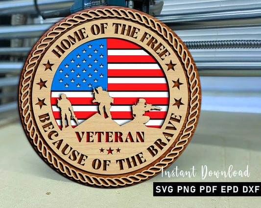 Veteran Plaque 3 Layer, Digital Files For Laser Engraving, Glowforge, Army Veteran, Veteran Ornaments, Veteran Vector SVG Design For Cricut.