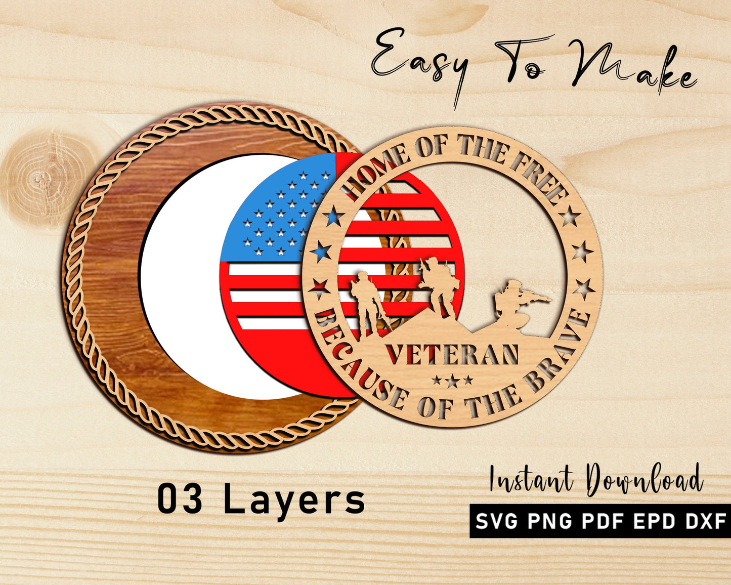 Veteran Plaque 3 Layer, Digital Files For Laser Engraving, Glowforge, Army Veteran, Veteran Ornaments, Veteran Vector SVG Design For Cricut.