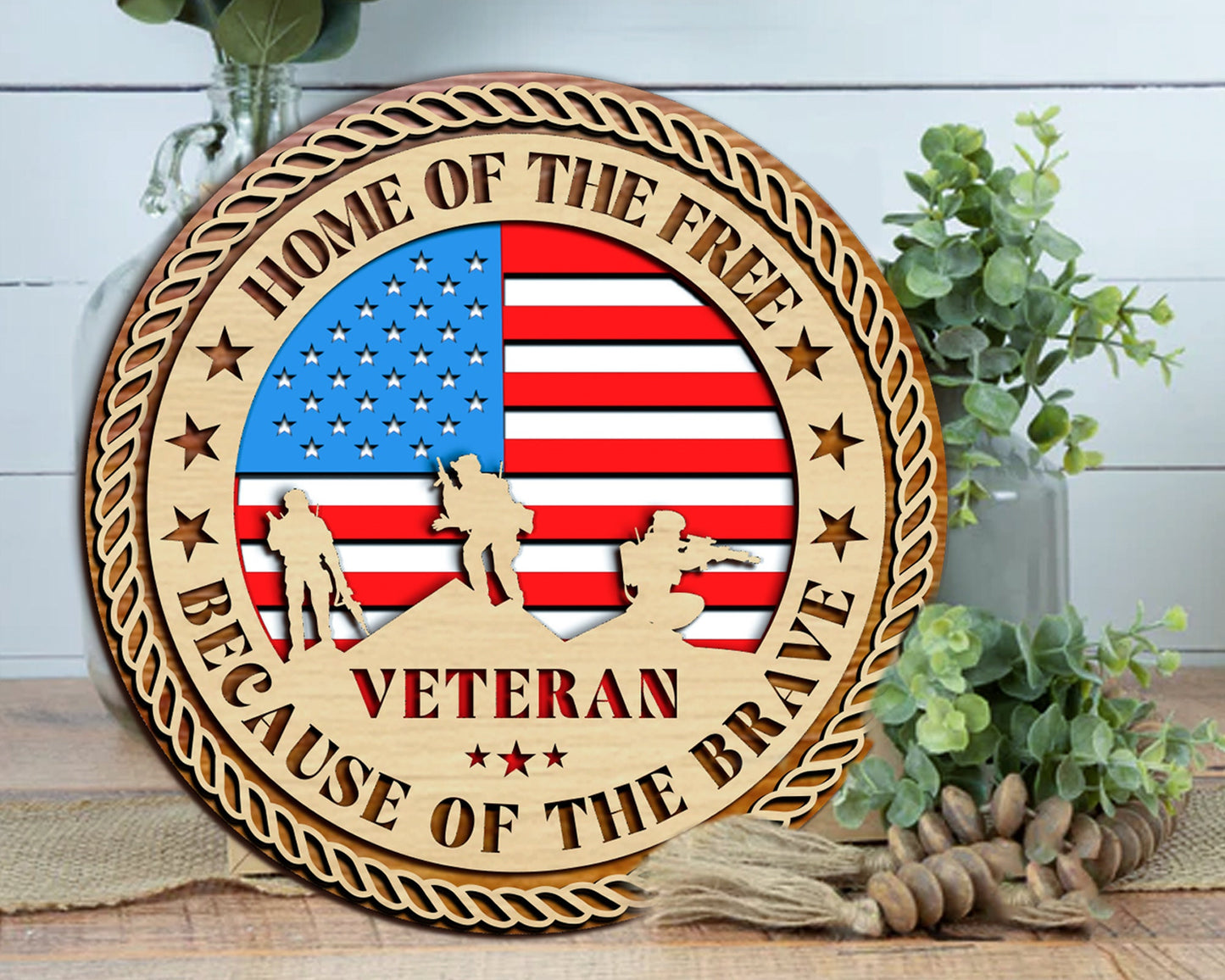 Veteran Plaque 3 Layer, Digital Files For Laser Engraving, Glowforge, Army Veteran, Veteran Ornaments, Veteran Vector SVG Design For Cricut.