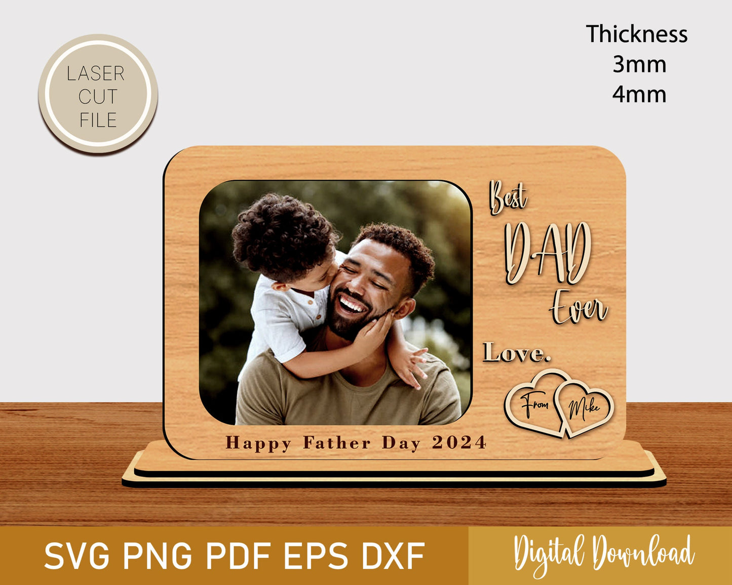 Fathers Day Photo Frame Svg, 3D Laser Cut Frame, Bonus Dad Svg, Gift For Dad, Fathers Day Gifts Svg, Frame File, Glowforge, Laser Ready.