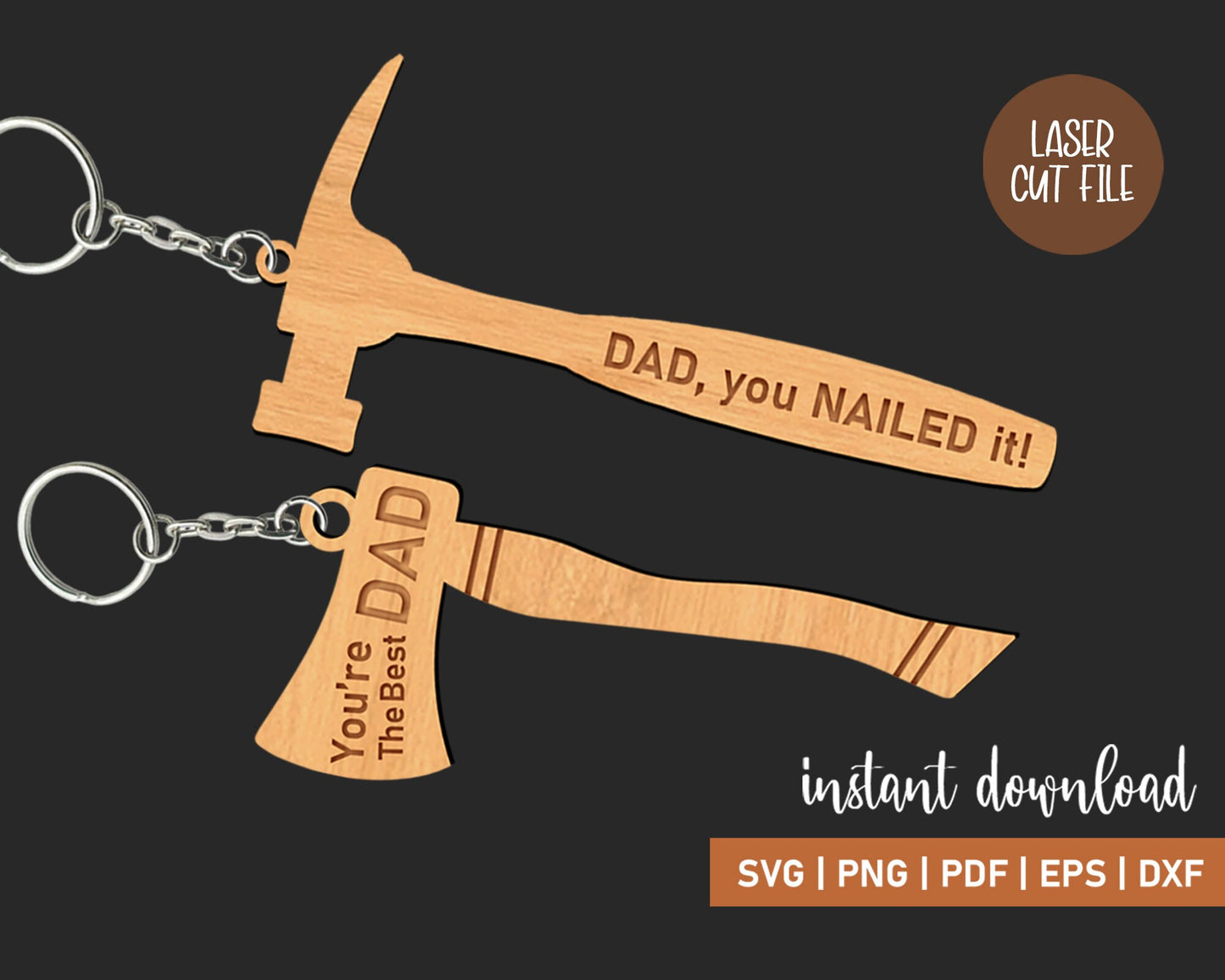 Set of 5 Tool shaped Father's Day Keyrings, Laser Cut Digital File, Gift For Dad, Digital Downloads, Dad SVG, Keychains for Dad,