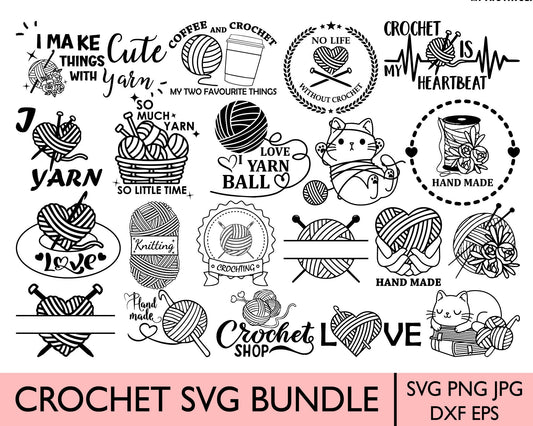 Crochet Svg Bundle Cricut Cut Files, Silhouette, Knitting Svg, Crochet Quotes SVG, Hook Svg, Yarn Svg, Sewing Svg, Crochet Girl Svg, Eps Dxf