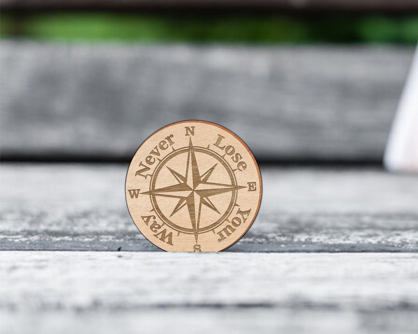 Never Lose Your Way Compass Token, Glowforge Tested Omtech Laser File,Compass SVG, Nautical Compass, Compass Digital File, Instant Download.