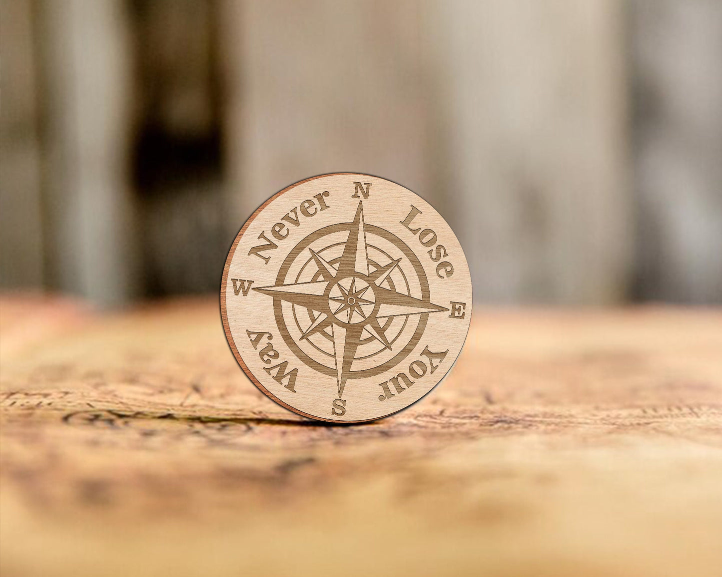 Never Lose Your Way Compass Token, Glowforge Tested Omtech Laser File,Compass SVG, Nautical Compass, Compass Digital File, Instant Download.