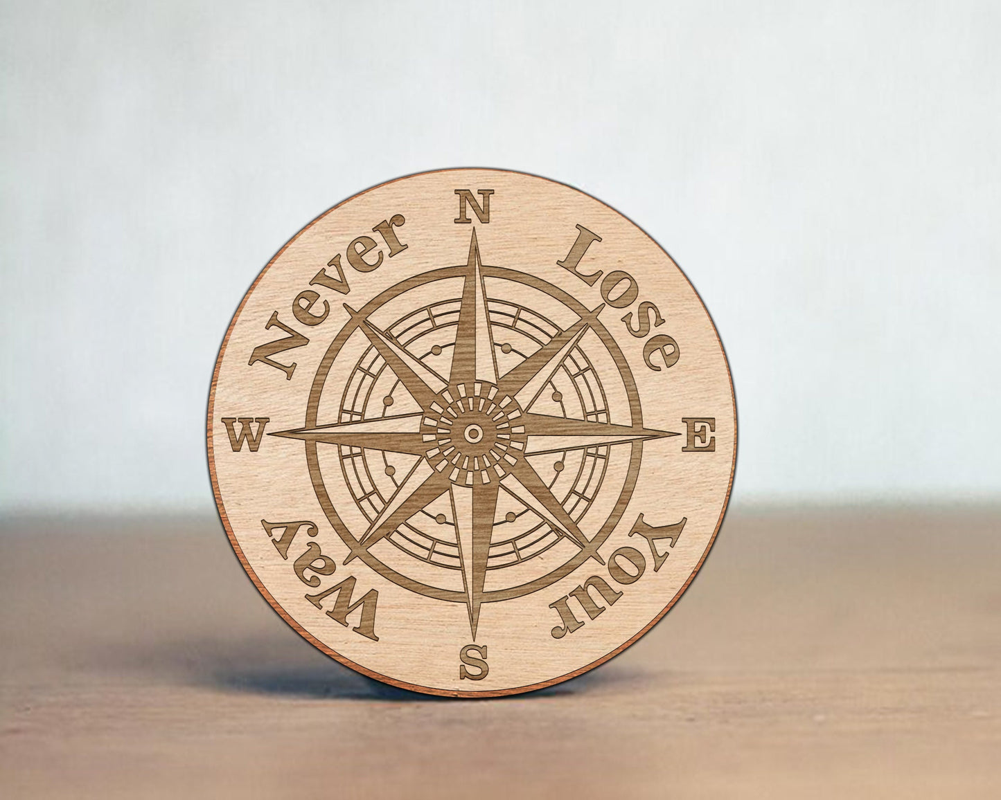 Never Lose Your Way Compass Token, Glowforge Tested Omtech Laser File,Compass SVG, Nautical Compass, Compass Digital File, Instant Download.