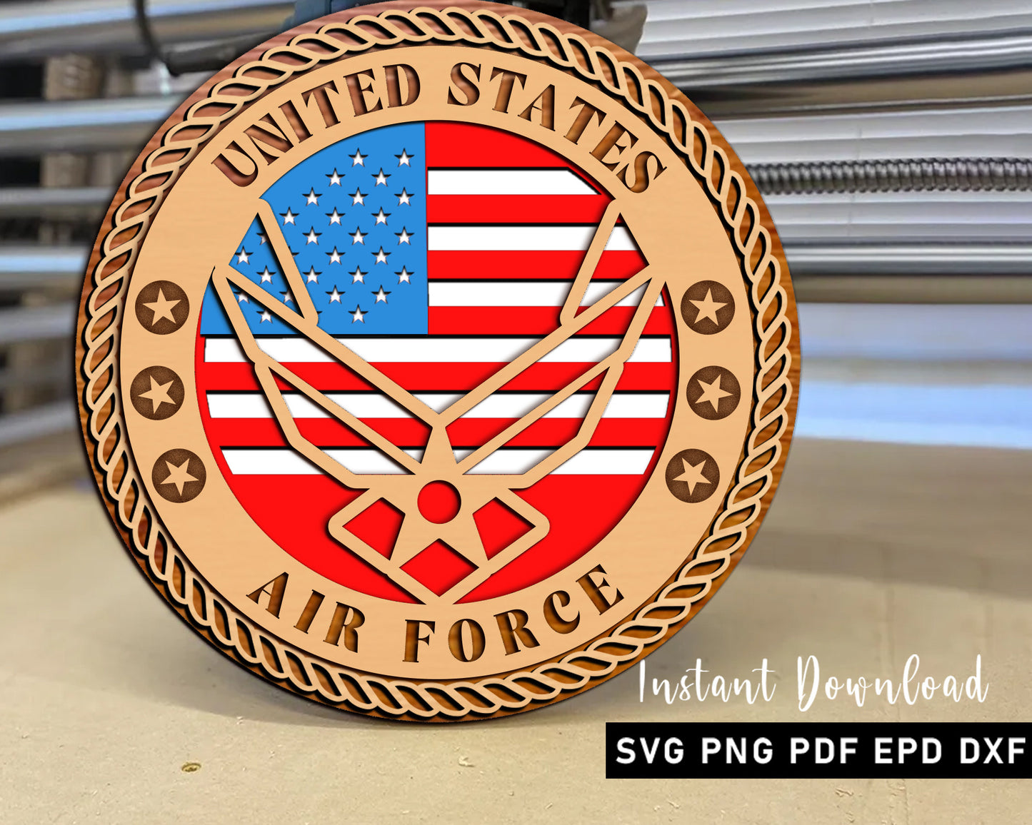 USAF Laser Cut Plaque, United States Air Force Stands Lasercut Svg, 3D Standing Air Force Svg, Independence Day Decor, Instant Download.