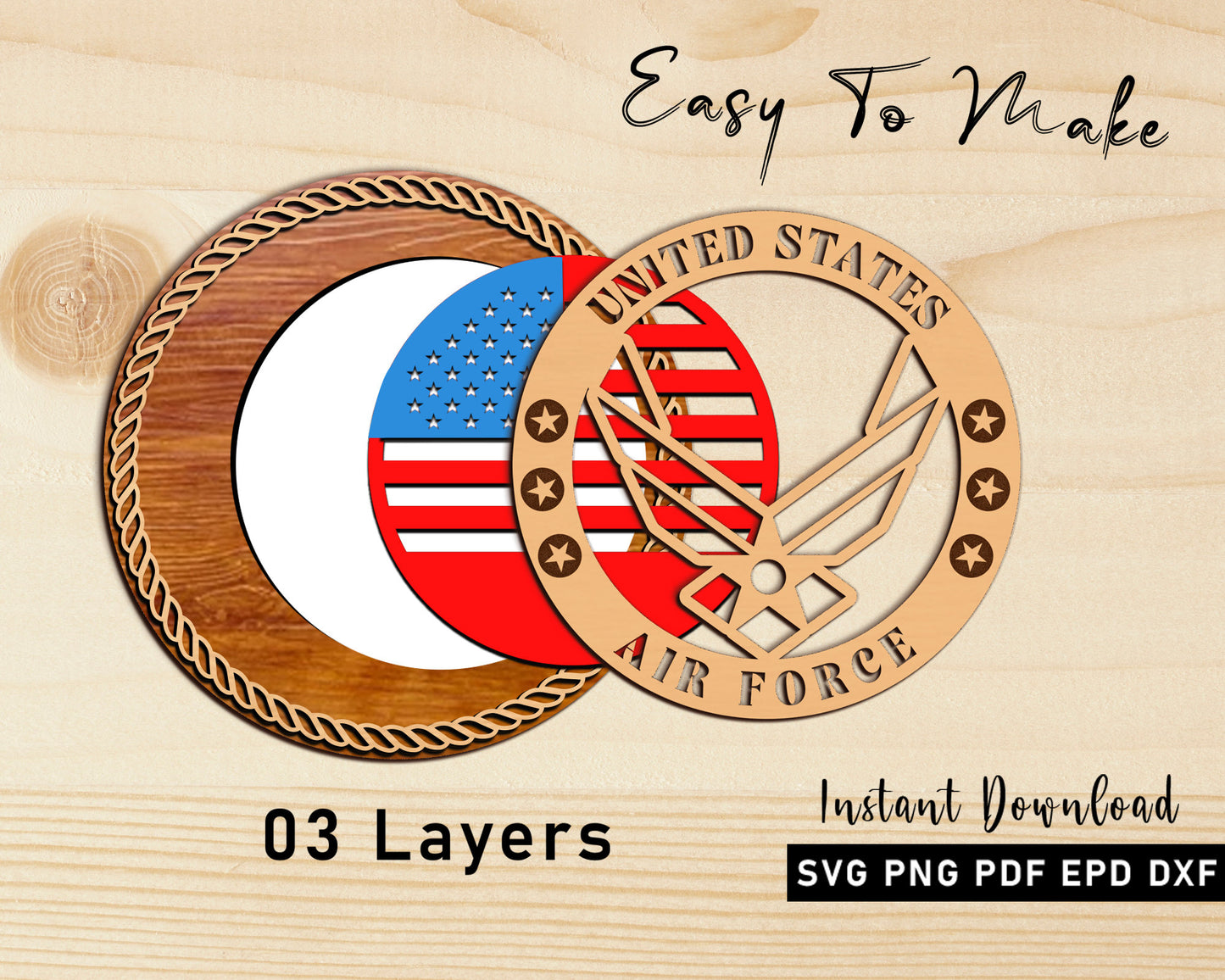 USAF Laser Cut Plaque, United States Air Force Stands Lasercut Svg, 3D Standing Air Force Svg, Independence Day Decor, Instant Download.