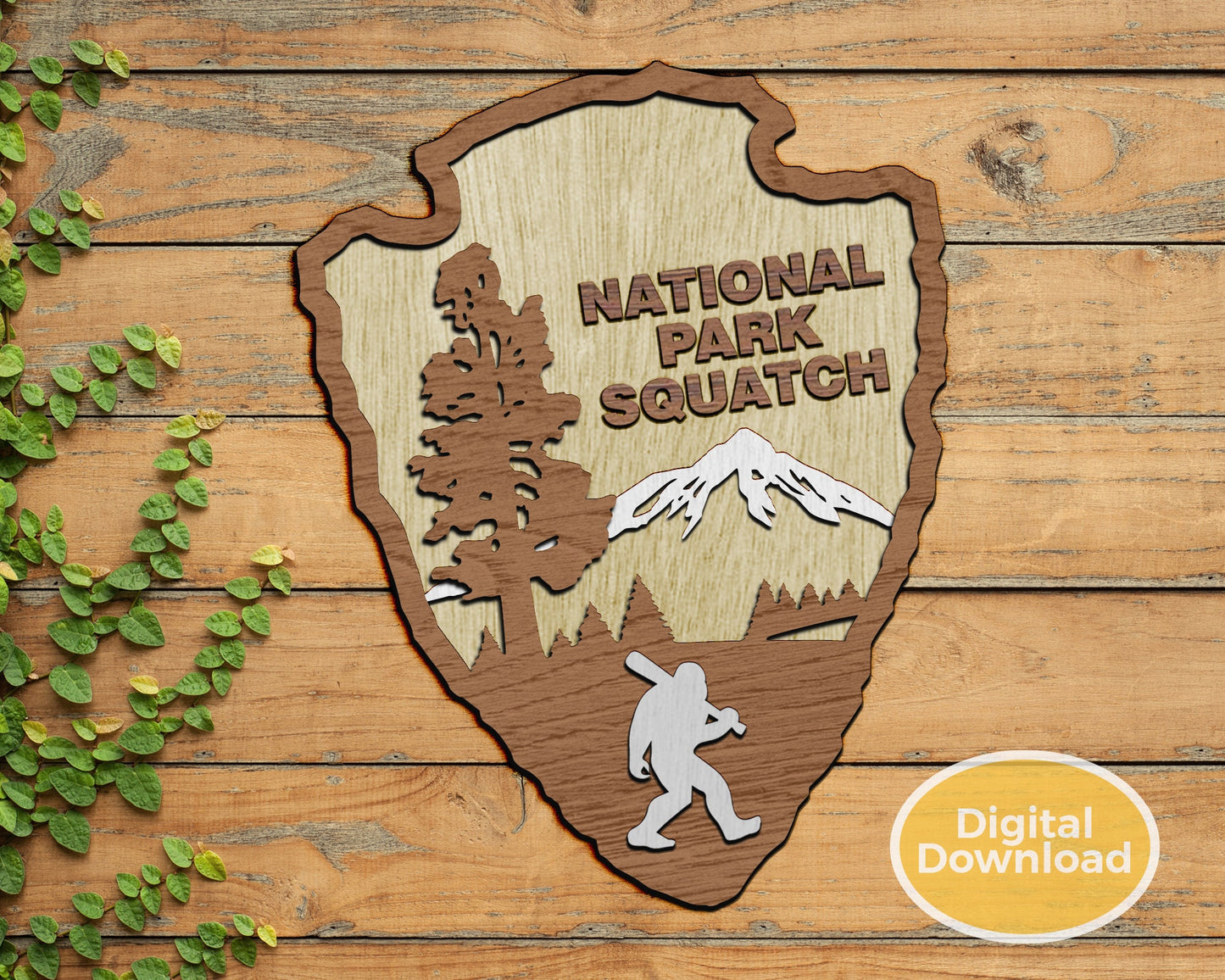 National Park Service with Squatch emblem Arrowhead Vector File SVG, National Park Sign SVG, National Park Logo SVG, Dxf, Jpg, Png, Eps.