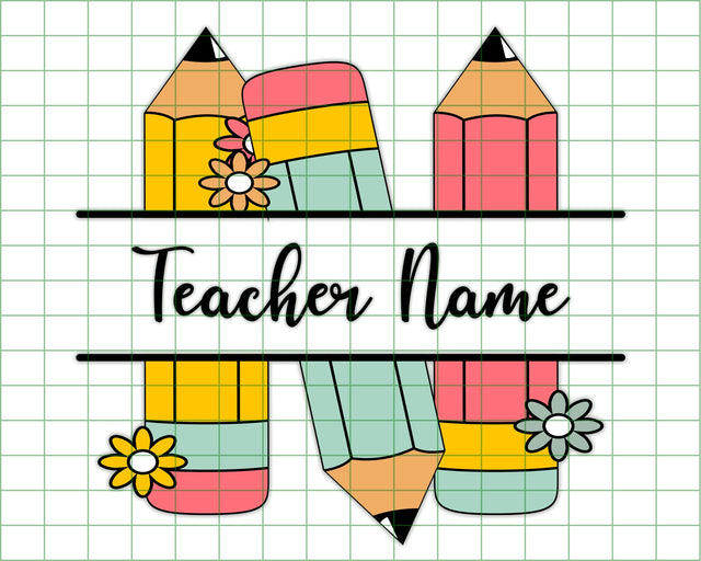 Pencil Name Frame SVG, Teacher SVG, Pencil Split Monogram Frame, Sublimation,SVG Files For Cricut, School Pencil Svg,Png, Pencil Design Svg.