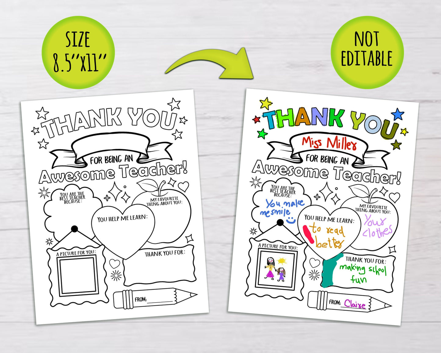 Teacher Thank You Card Printable, Teacher Appreciation Week Gifts, Kids Coloring Pages, All About My Teacher Gift, Teacher Card From School.