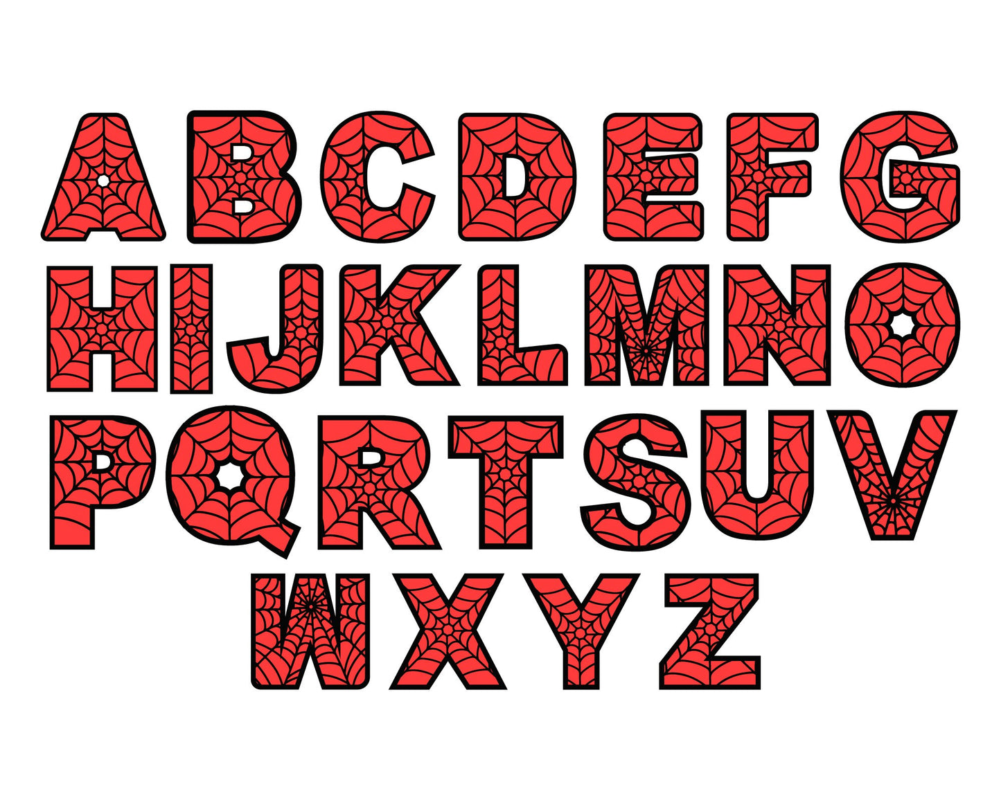 Spider Font SVG, Spider Alphabet SVG, Spider Hero Font, Spider Web Font, Spider Letters, Spider Silhouette, Spider Font Dxf, Spider Web SVG.