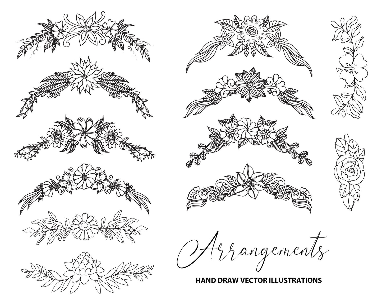 Botanical Line Art SVG, Floral Line Art, Wedding Flowers, Wildflowers Line Art, Hand Drawn Vector Flowers and Plants, Monogram Flowers SVG.